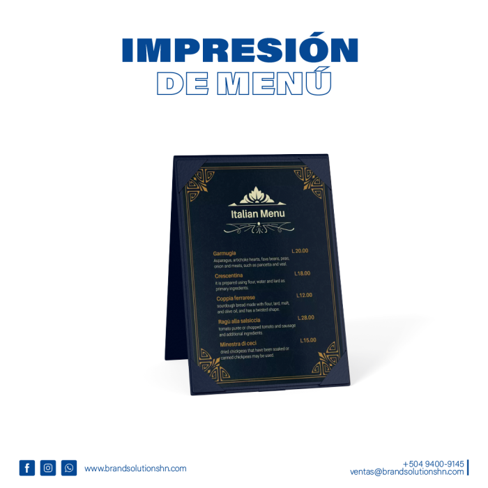 Impresión de Menús